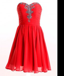 Stylish Sweetheart Sleeveless Celebrity Style Dress Mini Length Beading Red Chiffon