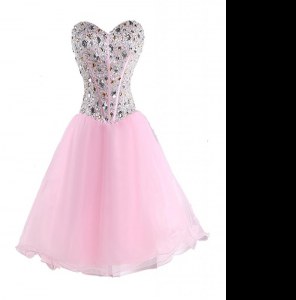 Amazing Pink Sleeveless Beading Mini Length Prom Evening Gown