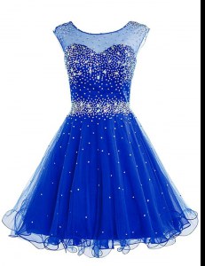 Stunning Royal Blue Evening Dress Prom and Party and For with Beading Bateau Sleeveless Zipper