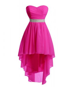 Hot Pink Lace Up Cocktail Dresses Belt Sleeveless High Low