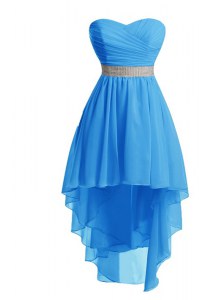 Modern Sleeveless High Low Belt Lace Up Cocktail Dress with Baby Blue