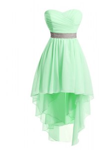 Green Empire Sweetheart Sleeveless Organza High Low Lace Up Belt Cocktail Dresses