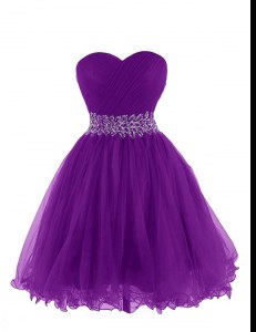 Sweetheart Sleeveless Lace Up Cocktail Dresses Purple Organza