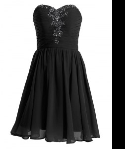 Sleeveless Mini Length Beading Lace Up Evening Dress with Black