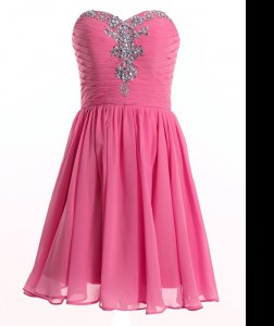 Smart Rose Pink Organza Lace Up Sweetheart Sleeveless Mini Length Club Wear Beading