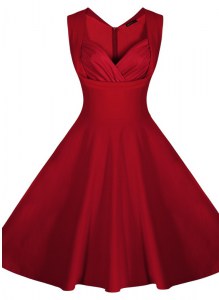Exceptional Wine Red A-line Ruching Prom Evening Gown Zipper Satin Sleeveless Knee Length