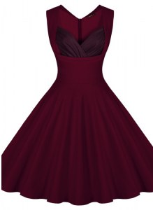 Stylish Burgundy A-line Sweetheart Sleeveless Satin Knee Length Zipper Ruching Evening Dress