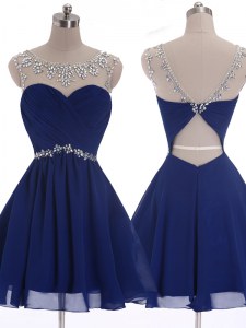 Flirting Scoop Mini Length A-line Sleeveless Navy Blue Prom Evening Gown Criss Cross