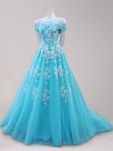 Stylish Off The Shoulder Cap Sleeves Tulle Homecoming Dress Beading and Appliques Lace Up