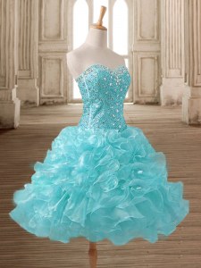 Mini Length A-line Sleeveless Aqua Blue Prom Dress Lace Up