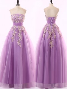 A-line Prom Dress Lilac Sweetheart Tulle Sleeveless Floor Length Zipper