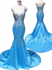 Mermaid Sleeveless Court Train Beading Zipper Dress for Prom