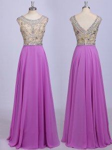 Colorful Scoop Beading Evening Dress Lilac Zipper Sleeveless Floor Length