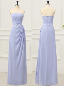 Top Selling Ruching and Belt Dress for Prom Lavender Zipper Sleeveless Floor Length