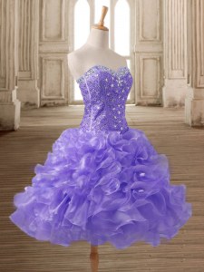 Flare Lavender Sweetheart Neckline Beading and Ruffles Cocktail Dresses Sleeveless Lace Up