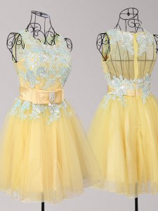 Mini Length Yellow Prom Party Dress Scoop Sleeveless Zipper