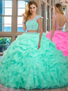 Fashion Scoop Cap Sleeves Beading and Ruffles Backless Sweet 16 Dresses