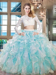 Extravagant Scoop Long Sleeves Zipper Floor Length Beading and Lace and Ruffles Sweet 16 Quinceanera Dress