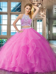 Scoop Sleeveless Beading and Ruffles Backless Quinceanera Gowns