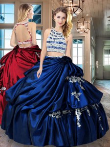 Pretty Scoop Royal Blue Sleeveless Floor Length Beading and Appliques and Pick Ups Backless 15th Birthday Dress