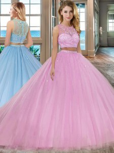 Discount Scoop Lilac Two Pieces Beading Vestidos de Quinceanera Zipper Tulle Sleeveless With Train
