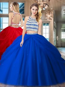 Spectacular Scoop Backless Royal Blue Sleeveless Beading and Pick Ups Floor Length Sweet 16 Quinceanera Dress