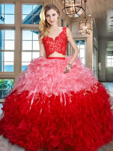 Flare V-neck Sleeveless Zipper Quinceanera Gowns Multi-color Organza