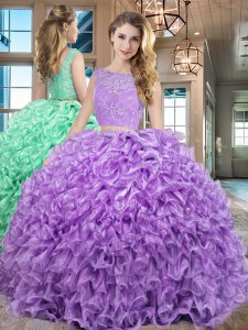 Custom Design Floor Length Lavender Quinceanera Gown Bateau Sleeveless Lace Up