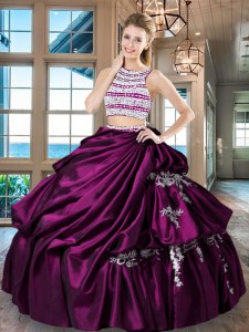 Custom Designed Scoop Beading and Appliques and Pick Ups 15 Quinceanera Dress Fuchsia Backless Sleeveless Floor Length
