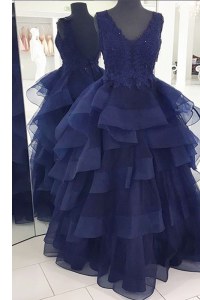 Pretty Sleeveless Beading and Appliques and Ruffles Backless Dress for Prom