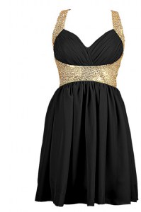 Knee Length Criss Cross Prom Evening Gown Black for Prom with Sequins