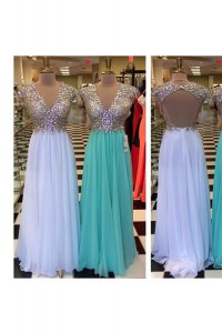White V-neck Backless Beading Sleeveless