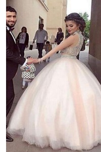 Unique White Sleeveless Floor Length Beading Zipper Prom Party Dress