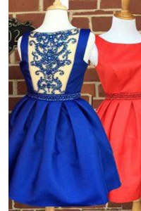 Super Sleeveless Knee Length Beading Side Zipper Dress for Prom with Royal Blue