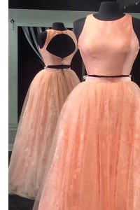 Peach Prom and For with Beading and Lace Scoop Sleeveless Backless