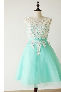 Tulle Bateau Sleeveless Zipper Lace and Sashes ribbons Dress for Prom in Apple Green