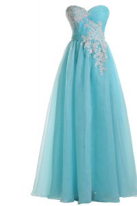 Blue A-line Tulle Sweetheart Sleeveless Appliques Floor Length Zipper Prom Evening Gown