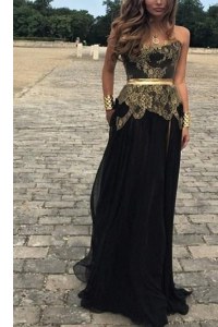 Custom Fit Chiffon Sleeveless Floor Length Prom Evening Gown and Lace and Appliques