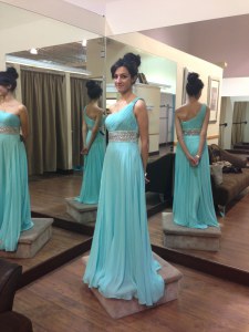 Baby Blue One Shoulder Zipper Beading Prom Party Dress Sweep Train Sleeveless