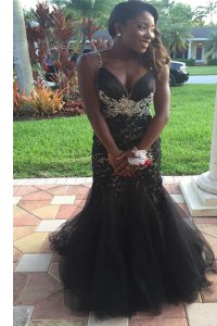 Affordable Mermaid Black Zipper V-neck Beading and Lace Prom Gown Tulle Sleeveless