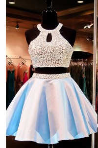 Popular Scoop Satin Sleeveless Mini Length Prom Dress and Beading