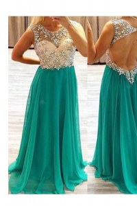 Adorable Green Prom Dresses Prom and Party and For with Beading Scoop Sleeveless Backless