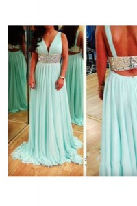 Suitable Sleeveless Backless Floor Length Beading Prom Evening Gown
