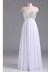 Smart White Column/Sheath Chiffon Sweetheart Sleeveless Beading and Ruching Floor Length Lace Up Prom Party Dress