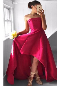 Luxurious Fuchsia Sleeveless Pleated Asymmetrical Red Carpet Prom Dress