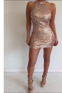Champagne Prom and Party and For with Ruching Halter Top Sleeveless Zipper