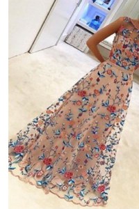 Custom Made Scoop Multi-color Sleeveless Floor Length Hand Made Flower Zipper Prom Party Dress