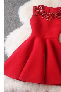 Scoop Red Sleeveless Satin Zipper Homecoming Dress for Prom and Party