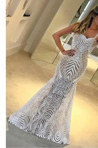 Beautiful Mermaid Floor Length White Evening Dress Lace Sleeveless Lace
