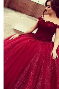 Smart Off the Shoulder Lace Homecoming Dress Wine Red Zipper Short Sleeves Floor Length